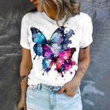 Tessa | Bequemes elegantes Kurzarm T Shirt – Weißer Schmetterling