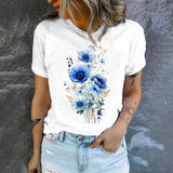 Tessa | Bequemes elegantes Kurzarm T Shirt – Weiße Blume