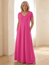 Samira | Maxikleid mit V-Ausschnitt und Taschen – Rosa