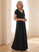 Samira | Maxikleid mit V-Ausschnitt und Taschen – Schwarz