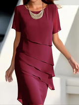 Thema™ – Damen Midi-Kleid mit Eleganten Overlays – Rot