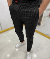 Slim-Fit Casual Herrenhose – Stilvolle Hosen Herren für Komfort und Eleganz – Schwarz Gestreift