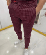 Slim-Fit Casual Herrenhose – Stilvolle Hosen Herren für Komfort und Eleganz – Rot Gestreift