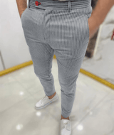 Slim-Fit Casual Herrenhose – Stilvolle Hosen Herren für Komfort und Eleganz – Grau Gestreift