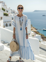 Ines | Gestreiftes Sommer-Maxikleid – Himmelblau
