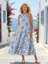 Isadora | Ärmelloses Midi-Kleid mit hohem Kragen – Floral