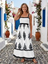 Odelina | Ärmelloses Maxikleid mit gerafftem Oberteil – Schwarz
