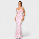 Thalia - Floral Print Prom Dress mit gebundenen Schulterträgern – Pinkprint
