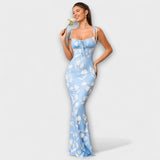 Thalia - Floral Print Prom Dress with Tied Shoulder Straps – Blaue Tulpe