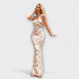 Thalia - Floral Print Prom Dress with Tied Shoulder Straps – Rosa