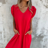 Damenkleid aus Chiffon mit Leopardenmuster und fließendem Schnitt – Rot