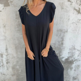 Damenkleid aus Chiffon mit Leopardenmuster und fließendem Schnitt – Schwarz