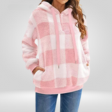 Damen Kapuzenpullover Mit Halbem Reißverschluss Und Karomuster | Strick – Rosa