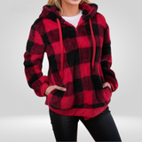 Damen Kapuzenpullover Mit Halbem Reißverschluss Und Karomuster | Strick – Rot