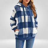 Damen Kapuzenpullover Mit Halbem Reißverschluss Und Karomuster | Strick – Blau