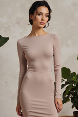 Addison | Bodycon Niedriger Rückenausschnitt Langärmeliges Oberteil – Khaki