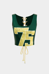 Lucinda | Retro Stil Number 75 Sportliches Crop-Top mit Schnürung hinten – Grün