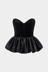 Jennifer | Corsagen-Top mit Herz-Ausschnitt und voluminösem Satin-Peplum – Schwarz