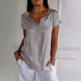 Top Damen - Loose Fit mit V-Ausschnitt und Knöpfen | Elegant – Grau