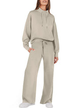 Zweiteiliger anzug für damen mit weitem bein und langen Ärmeln – Helles Khaki