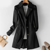 Klassischer slim-Fit-Trenchcoat mit knopfleiste für damen – Schwarz