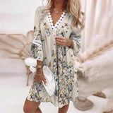 Cara | Boho Muster Mini Abendkleid – Hell Grau