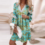 Cara | Boho Muster Mini Abendkleid – Grün
