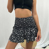 Sommerrock mit Blumenmuster – Leicht, High-Waist, A-Linie – Schwarze Blume