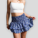 Sommerrock mit Blumenmuster – Leicht, High-Waist, A-Linie – Dunkelblaue Blätter