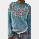 Strickpullover Damen Gemustert Rundhals | Warm & Bunt – Blau