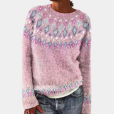 Norweger Grobstrickpullover Damen | Rollkragen Mit Muster – Rosa
