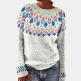 Strickpullover Damen Gemustert Rundhals | Warm & Bunt – Weiß