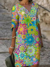Hannah - Kleid mit V-Ausschnitt und Blumenmuster – Grün