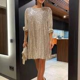 Twinkle | Elegantes  Mini Partykleid – O Hals Gold