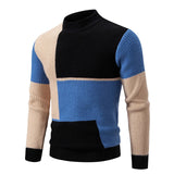 Bequemer gestrickter Herrenpullover mit Rundhalsausschnitt – Schwarz - Blau - Khaki