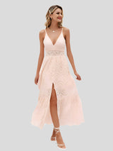 Amélie Refined Lang Sommerkleid mit Dünnen Trägern – Rot