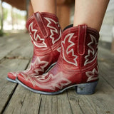 Bestickte Cowboystiefel für Damen | Sommer – Rot
