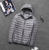Ultraleichte daunenjacke - kapuze - reibverschluss - leichte pufferjacke winterjacken für männer – Grau mit Kapuze
