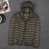 Ultraleichte daunenjacke - kapuze - reibverschluss - leichte pufferjacke winterjacken für männer – Armeegrün mit Kapuze