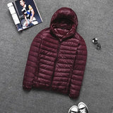 Ultraleichte daunenjacke - kapuze - reibverschluss - leichte pufferjacke winterjacken für männer – Rotwein mit Haube