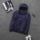 Ultraleichte daunenjacke - kapuze - reibverschluss - leichte pufferjacke winterjacken für männer – Marineblau mit Kapuze