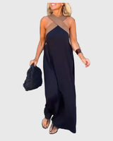 Frederikke – Elegantes Maxikleid Mit Gekreuztem Ausschnitt – Schwarz