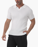 Joshua | V-Ausschnitt Rippenstrick-Poloshirt für Männer – Weiß