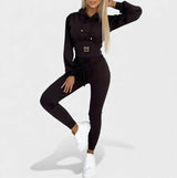 Maayan - Lässiges Zweiteiliges Set Aus Langärmeligem Hoodie Und Hose – Dunkelbraun