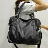 Leder Damen Schultertasche – Große Elegante Handtasche mit Reißverschluss – Schwarz