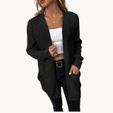 Uliana - elegante lange damen-strickjacke mit v-ausschnitt – Schwarz