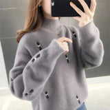 Mariana - weicher, flauschiger rollkragenpullover für frauen – Grau