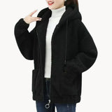 Magda - kuschelige fleecejacke mit kapuze für frauen – Schwarz