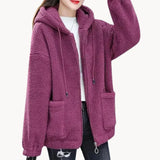 Magda - kuschelige fleecejacke mit kapuze für frauen – Rot