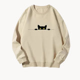 Victoria - verspieltes sweatshirt für frauen mit schwarzem katzenmuster – Beige